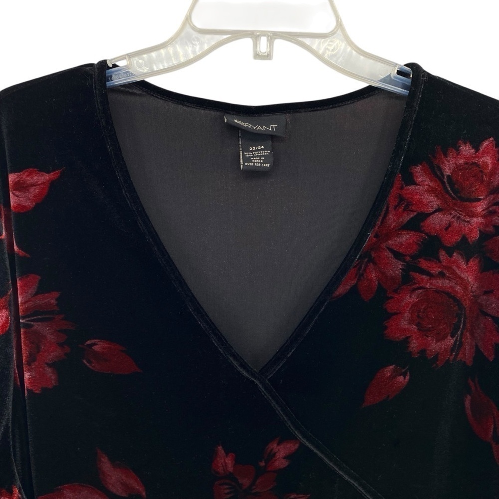 Lane Bryant Black Velvet Red Floral Y2K Babydoll Top Whimsigoth - Picture 6 of 8